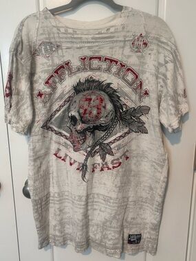 Affliction Men’s White Graphic Skull T-Shirt Large